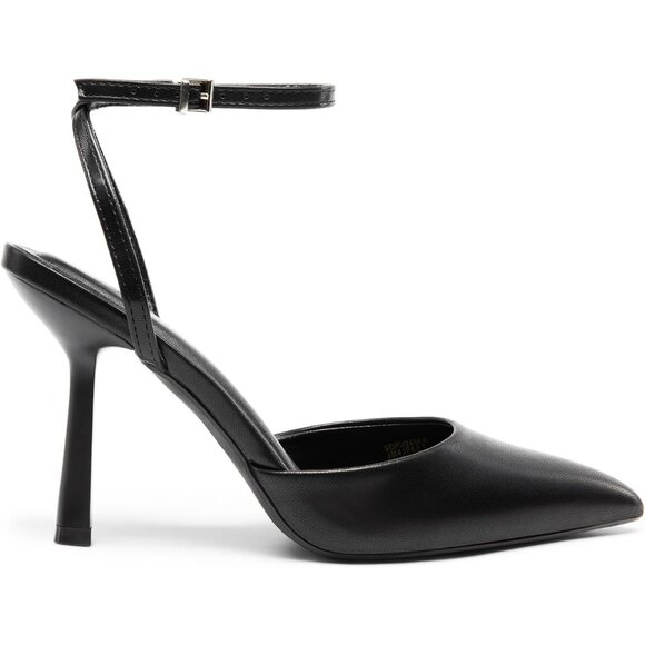 Women Black  High Heels Closed Pointed Toe Dress Ankle Strap Stiletto Heel Party - Picture 2 of 7
